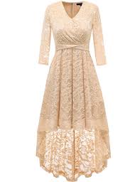 Size 16 Dresstells Women V Neck High Low 3 4 Long Sleeve Dress Formal Evening Prom Party Cocktail Womens Bridesmaid Dresses Retro Lace Dress Lace Swing Dress