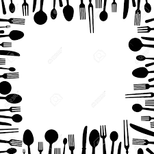 Plantillas de tazas mi duende mágico 2020. Un Espacio En Blanco Para Imprimir Menus Y Servilletas Para Un Bar O Restaurante Marco Blanco Y Negro De Contornos De Horquillas Cucharas Y Cuchillos Ilustraciones Vectoriales Clip Art Vectorizado Libre De
