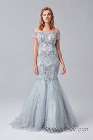 2019 Abiye Elbise Modelleri Gri Omzu Acik Balik Dusuk Kol Puskul Detayli Elbise Modelleri Elbise The Dress
