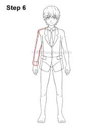 How To Draw A Manga Boy In School Uniform Front View Step By Step Pictures How 2 Draw Manga Image of whole body clipart black and white.