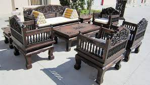 Hand Carved Set Of 8 Piece Teak Wood Living Room Set Teak Living Room Wooden Living Room Furniture Outdoor Furniture Ideas Patio Chairs