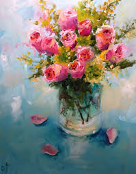 Download Flower Painting Roses In A Glass Vase Paper Print Of An Etsy Flower Painting Rose Painting Abstract Flowers