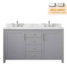 Rockleigh 60 In W X 22 In D Bath Vanity In Pebble Grey With Marble Vanity Top In Carrar Marble Vanity Tops Home Decorators Collection Bath Vanities