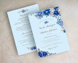 Blue Botanical Floral Wedding Invitation Antique Flowers Botanical Garden Them Floral Wedding Invitations Trendy Wedding Invitations Blue Wedding Invitations