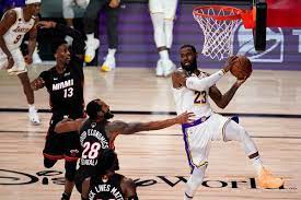 Wide shot of los angeles lakers banners hanging on top of. The Lakers Winding Path Ends With A Championship The New York Times
