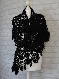 Hakeln Oversized Schal Schwarz Hochzeit Gothic Stil Blume Irish Crochet Oversized Scarf Knitted Shawls