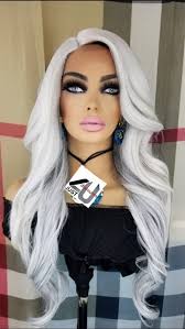 Celebrity light grey white wavy lace front wig