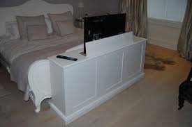 The bed frame's classic design features a slatted headboard and footboard along with a clean white finish. Diy Tv Lift Cabinet Diy Projects For Everyone Tv Lift Cabinet Hidden Tv Bedroom Pop Up Tv Cabinet
