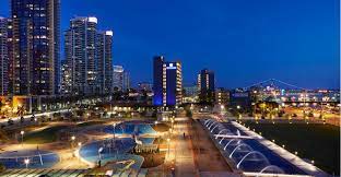 The area lies along the san diego bay overlooking. Waterfront Park