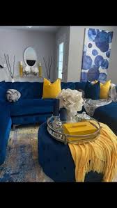 Royal blue and yellow living room