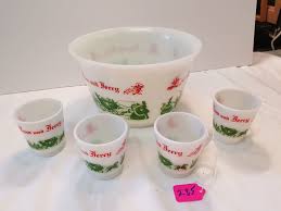 Milk glass punch bowl with cups. Tom And Jerry Milk Glass Punch Bowl Set 4 Cups
