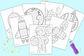 Your child can use their imagination to draw what they think he's found in outer space. Free Printable Outer Space Dot Marker Coloring Pages The Artisan Life