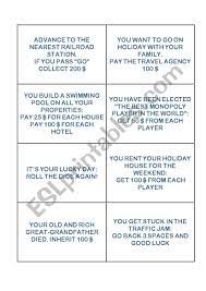 An easy way to adapt a monopoly game is to create your own chance and community chest cards and we've put a series of chance cards below to get you started. Monopoly Cards Chance And Community Chest Esl Worksheet By Luciasuardi
