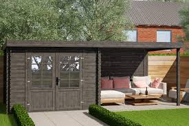 Fonteyn Gartenhaus Blockhaus Irma Flachdach Hochdruck Impragniert Grau 580 X 290 Cm Holz Gartenhauser Gartenhauser