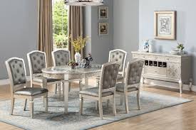Poundex F2473 1763 7 Pc Daimler Ii Light Champagne Finish Wood Round Oval Dining Table Set Glass Insert Tops Oval Table Dining Dining Table Dining Table Setting