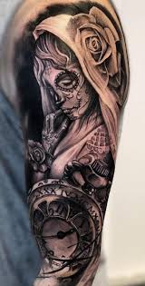 Sleeve Tattoo Idea In 2020 Rose Tattoos Skull Sleeve Tattoos Candy Skull Tattoo