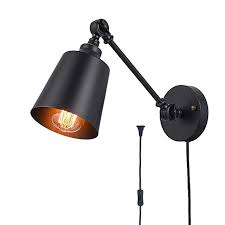 A metal orb inspired shade caps off the traditional jointed arm and has a dark bronze finish that accents the vintage aspect of this industrial looking sconce. Plug In Wall Light Black Swing Arm Wall Mounted Lamp The Adjustable Wall Light Fixture Is Metal Wall Mount Light Fixture Plug In Wall Lamp Wall Mounted Light