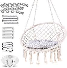Amazon Com Ohuhu Hammock Chair Hanging Chair Swing With Soft Cushion Durable Hanging Hardware Kit In 2020 Swing Chair For Bedroom Hammock Chair Hanging Swing Chair