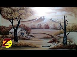 رسم منظر طبيعى بلون واحد بمسدس الرش youtube natural landmarks nature landmarks