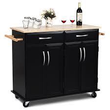 A kitchen island set that's perfect for expanding kitchen storage space while providing additional seating. Black Kitchen Island Storage Cabinet Cart With Wood Top And Wheels Fastfurnishings Com