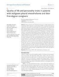 But the same patients felt happier two years later than they did going in. Pdf Quality Of Life And Personality Traits In Patients With Malignant Pleural Mesothelioma And Their First Degree Caregivers