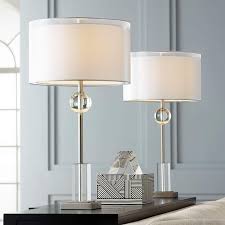 Find lighting you love at hayneedle, where you can buy online while you explore our room designs and curated looks for tips, ideas & inspiration to help you along the way. Vincent Brushed Nickel Console Table Lamps Set Of 2 66e10 Lamps Plus