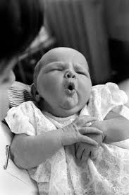 Baby girl yawns in Liverpool children's hospital 1969. Art Prints, Posters  & Puzzles from Memory Lane