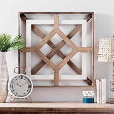 I recommend using small pliers to here are the diy geometric wood wall art pieces hanging on the other side of my living room as. Two Tone Square Geometric Wood Wall Plaque Kirklands