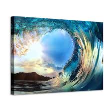 Learn how to paint your own ocean paradise mural or photo backdrop with joe pagac! Ocean Wave Canvas Painting Picture Seascape Artwork Sunset Wave Print Wall Art For Living Room 45 X 30 X 1 Panel Buy Online In Mongolia At Mongolia Desertcart Com Productid 180403174