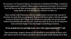 Capcom Officially Confirms The Height Of Resident Evil Village S Lady Dimitrescu Also all spoilers must be tagged for new media, namely resident evil: capcom officially confirms the height