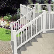 What is the difference between lowe's and home depot? Veranda Pro Rail 6 Ft X 36 In White Polycomposite Stair Rail Kit Without Brackets 73013129 The Home Depot Exterior Stair Railing Exterior Stairs Outdoor Stair Railing