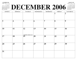 December 2006 Calendar Of The Month Free Printable December Calendar Of The Year Agenda