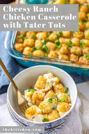 This chicken and rice casserole gets its great flavor from the onion soup mix, while the condensed cream of mushroom soup brings the ingredients together. Cheesy Ranch Chicken Casserole With Tater Tots Thekittchen