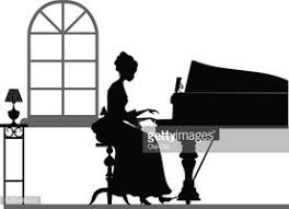 Silhueta Tocando Piano Mulher Ilustração