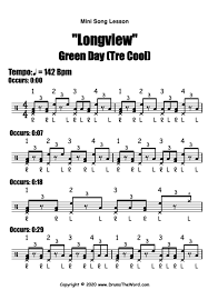 Download and print free pdf sheet music for all instruments, composers, periods and forms from the largest source of public domain sheet music browse sheet music by composer, instrument, form, or time period. Longview Green Day Mini Song Lesson Free Video Drum Lesson Pdf Notation Tre Cool Drumstheword Online Video Drum Lessons