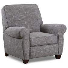 The polyester upholstery features a diamond pattern with various floral shapes in muted gray, blue, and green colors. Lane Claire Casual High Leg Recliner Story Lee Furniture High Leg Recliners