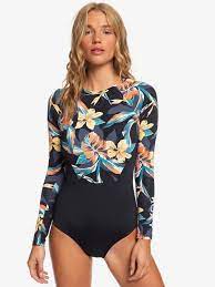Roxy Roxy Long Sleeve Upf 50 One Piece Swimsuit Anthracite Tropicoco S Kvj6 Damen Bikini Badeanzug Roxy