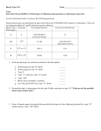How are abo alleles inherited by our children? Blood Type Worksheet