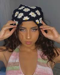 Daisy Black Crochet Bandana, Flower Hair Kerchief, Boho Hair Scarf, Retro  Bandana, Gift for Her, Crochet Hair Accessory, Gothic Bandana