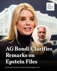During a Cabinet meeting with President Donald Trump and other  administration officials, Bondi was asked questions by reporters about the  Epstein case.