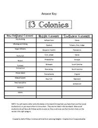13 Colonies Match Up Activity Students Must Categorize
