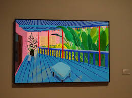 It is 48x49 inches (hexagonal) and was made using acrylic paint. Painting Of The Week No 18 Garden With Blue Terrace By David Hockney 2015 Lightwater