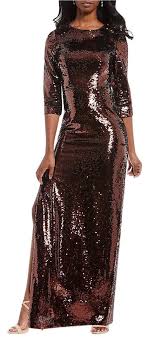 Aidan Mattox Bronze Sequined 3 4 Sleeve Column Gown Long Formal Dress Size 2 Xs 35 Off Retail
