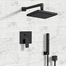 Matte Black Shower System With 8 Inch Rain Shower Head And Hand Shower In 2021 Rain Shower Head Black Shower Matte Black Shower System