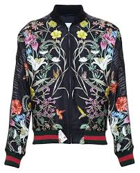 Floral Printed Satin Bomber Jacket Gucci Bomberjacke Outfit Ideen Mode Top