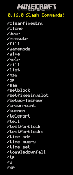 Https Mcpehq Com News Minecraft Pe Slash Command List 0 16 0 Mcpe 0 16 Slash Commands Have Been Announced Minecraft Commands Minecraft Pe Minecraft Cheats