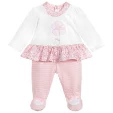 Baby Girl Pink And White 2pc Babygrow