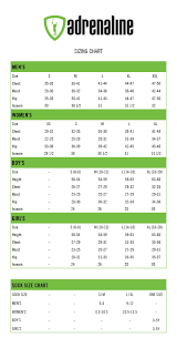 Adrenaline Lacrosse Official Apparel Size Chart