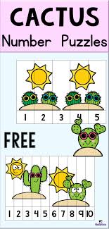 Free Cactus Number Puzzle Games Fun Counting With Cool Cactus With Shades For Preschool Prek And Kinderga Number Puzzles Numbers Preschool Preschool Math
