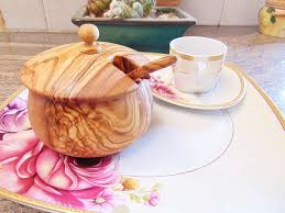 Olive Wood Sugar Bowl With Coffee Spoon Sugar Pot Spice Etsy Olive Wood Coffee Spoon Spice Containers